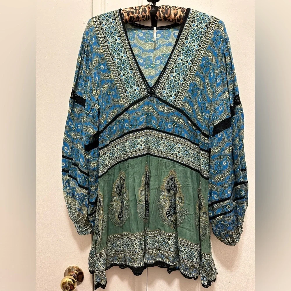 Revolve FREE PEOPLE Green Luna Scarf Tunic or Babydoll Dress Small